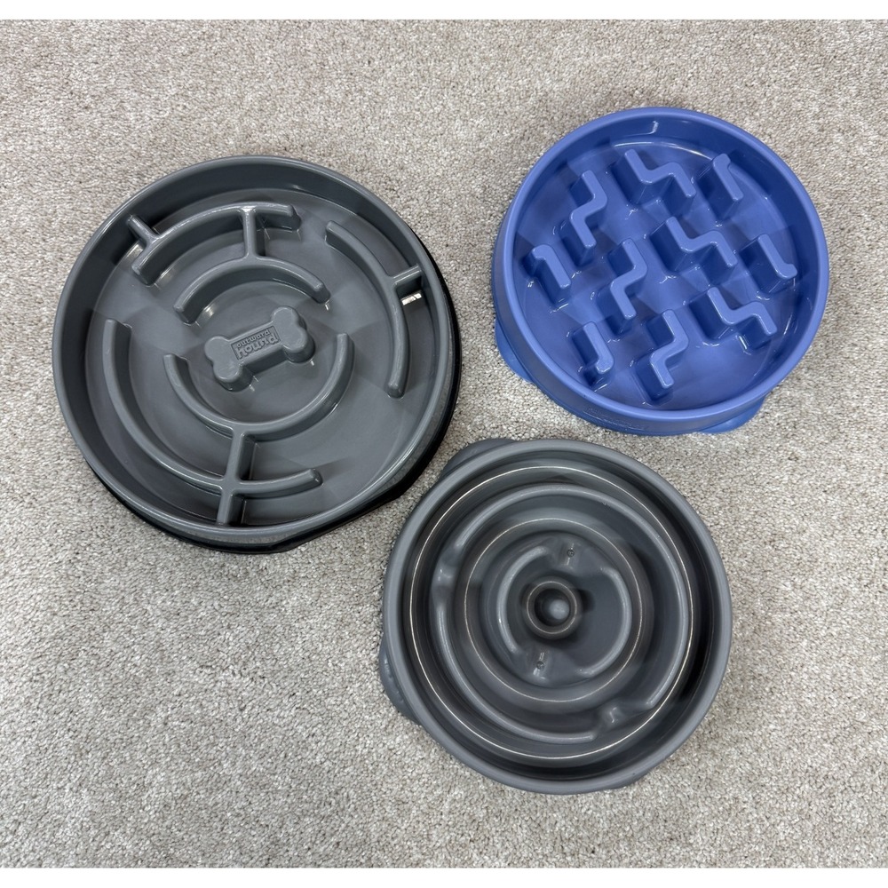 Outward Hound Slow Feeders for Pets Dogs Cats  Blue and Gray Set of 3